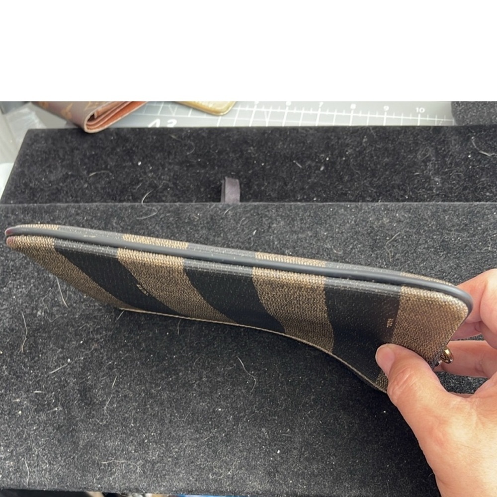 Fendi Authentic Vintage Penguin Stripe Tobacco 3 Zip Clutch/Pouch.MA100 - Picture 12 of 15